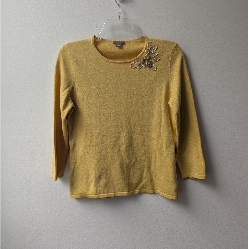 Vtg Ann Taylor Sweater Yellow Beaded Floral Embellished Silk Cashmere Blend Sm